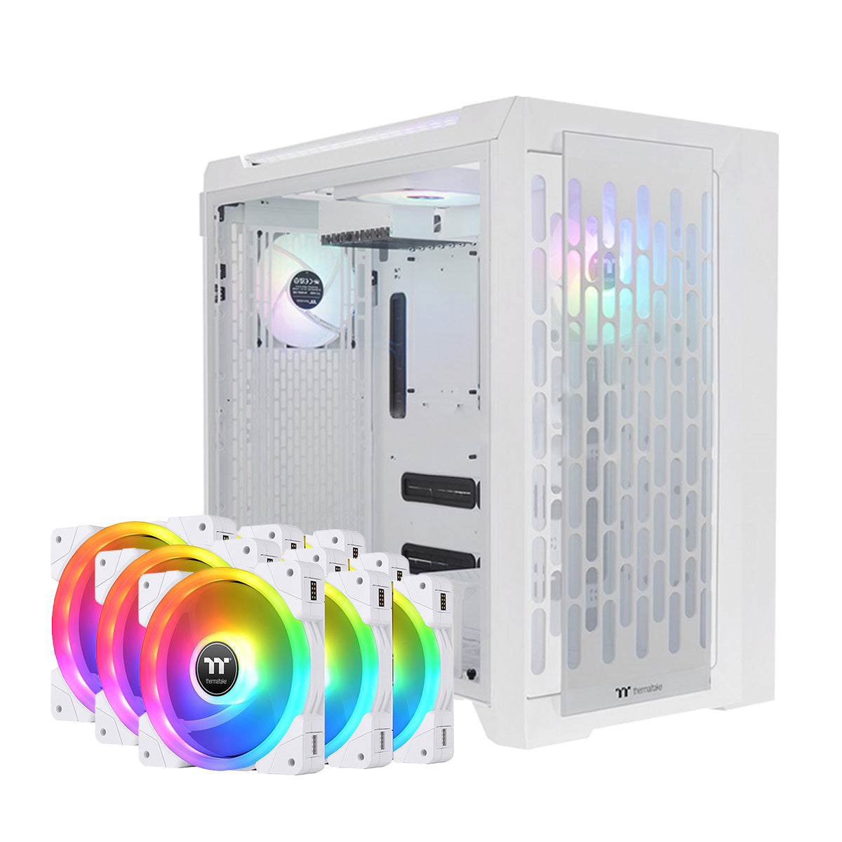 Thermaltake CTE C750 E-ATX Full Tower Case TG + SWAFAN EX14 140mm ARGB Fan 9 Pack - White