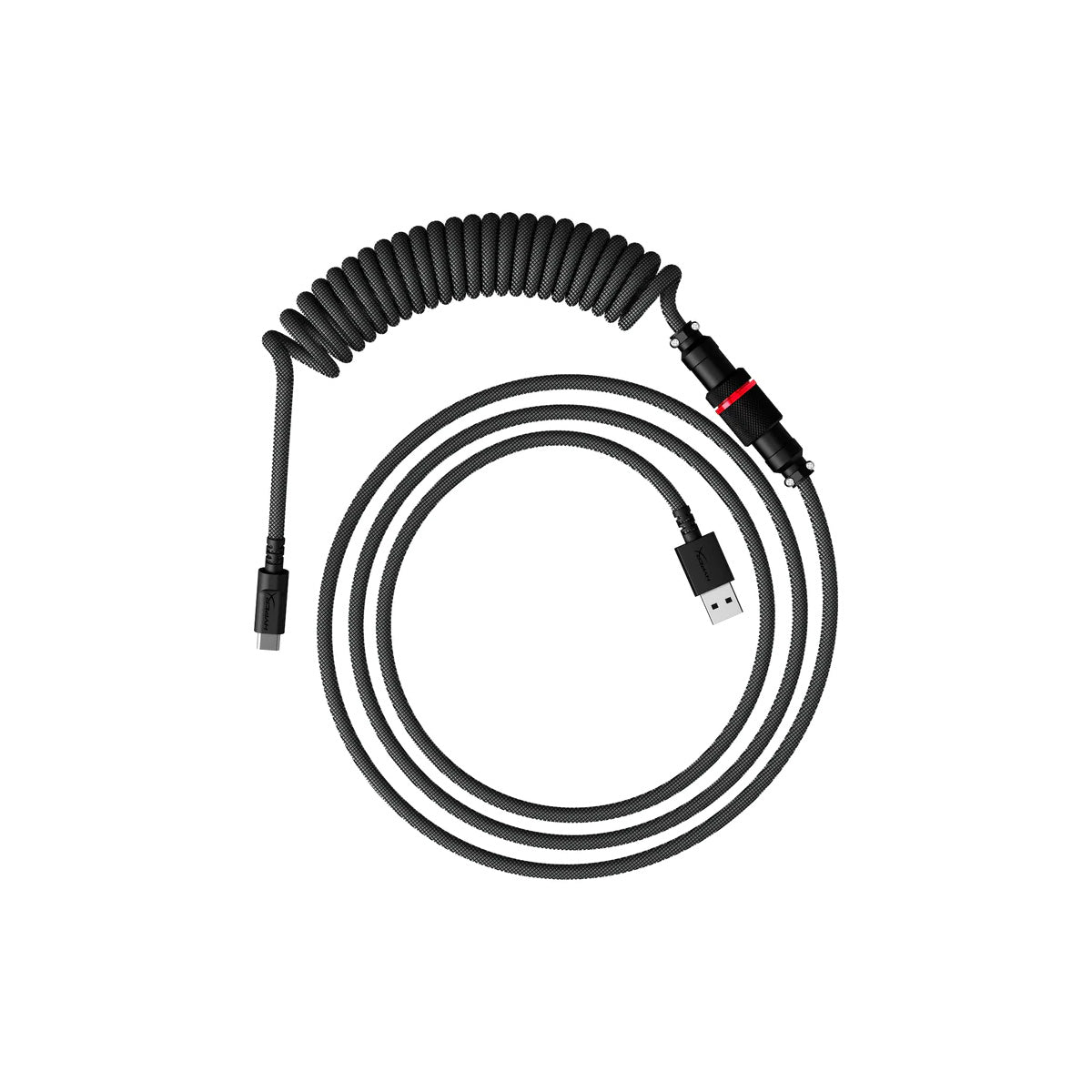 HYPERX Durable Coiled Cable Stylish Design 5-pin Aviator Connector USB-C to USB-A Grey/Black