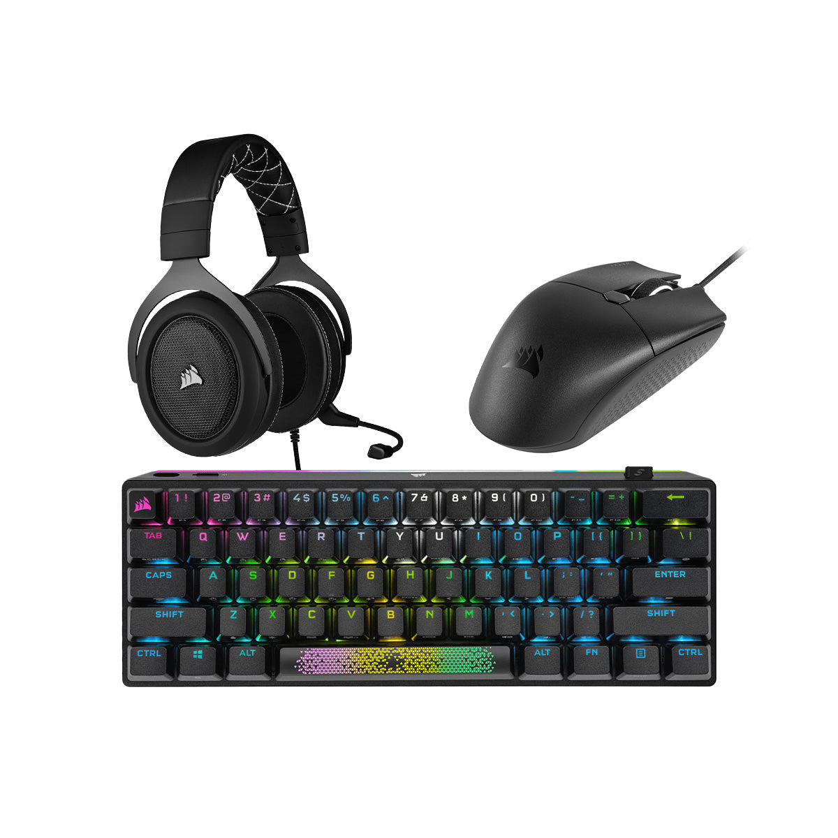 Corsair K70 PRO Mini Wireless RGB 60% Mechanical Keyboard + KATAR PRO XT Ultra-Light Gaming Mouse + HS60 Pro Surround Sound Gaming Headset - Black