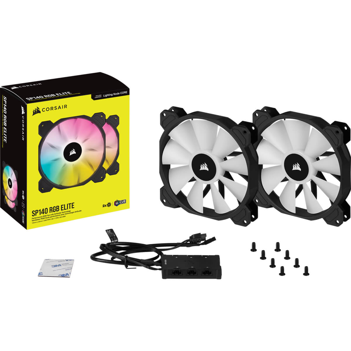 Corsair iCUE SP140 RGB ELITE Performance 140mm PWM Fan - Dual Fan Kit with Lighting Node CORE