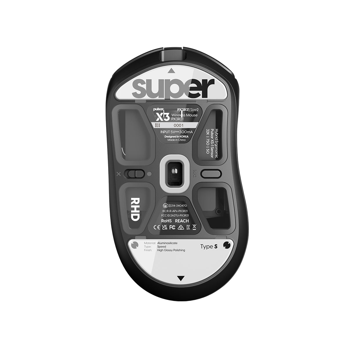 Pulsar Superglide Glass Mouse Skates for Pulsar X3 Series White - Type-S