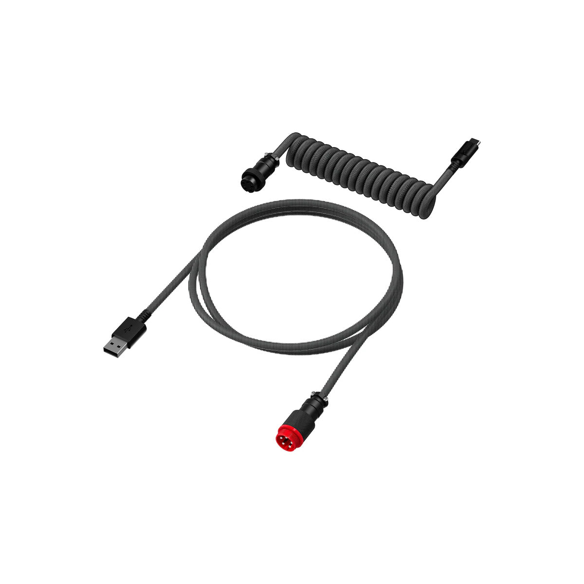 HYPERX Durable Coiled Cable Stylish Design 5-pin Aviator Connector USB-C to USB-A Grey/Black