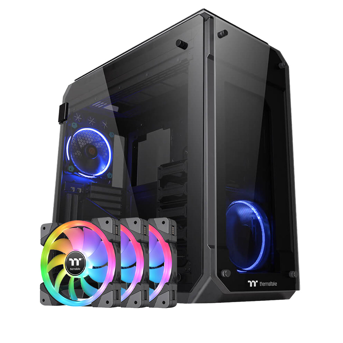 Thermaltake View 71 Full Tower Case TG + SWAFAN EX14 140mm ARGB Fan 3 Pack Black