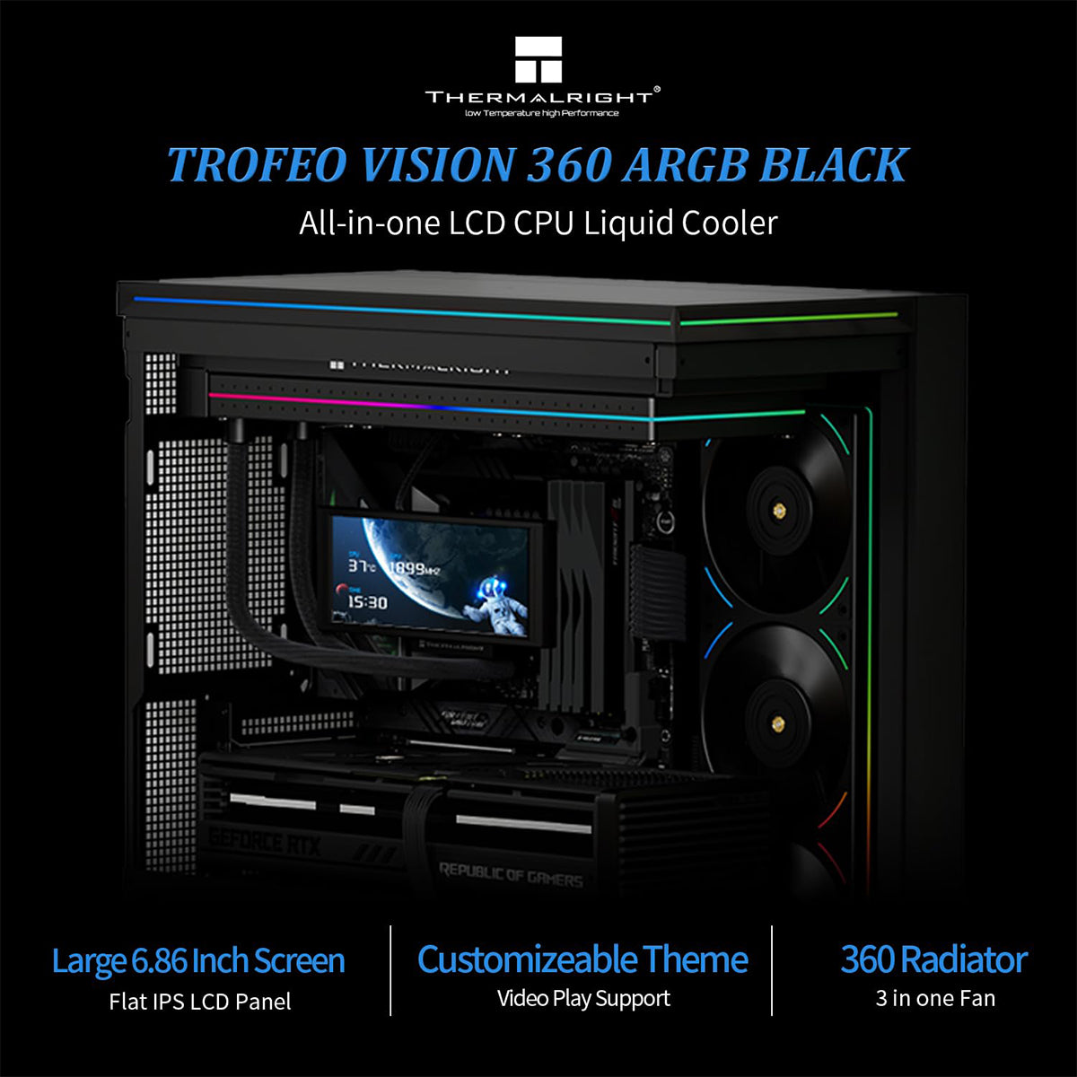 Thermalright Trofeo Vision 360 360mm LCD AIO Liquid CPU Cooler - Black