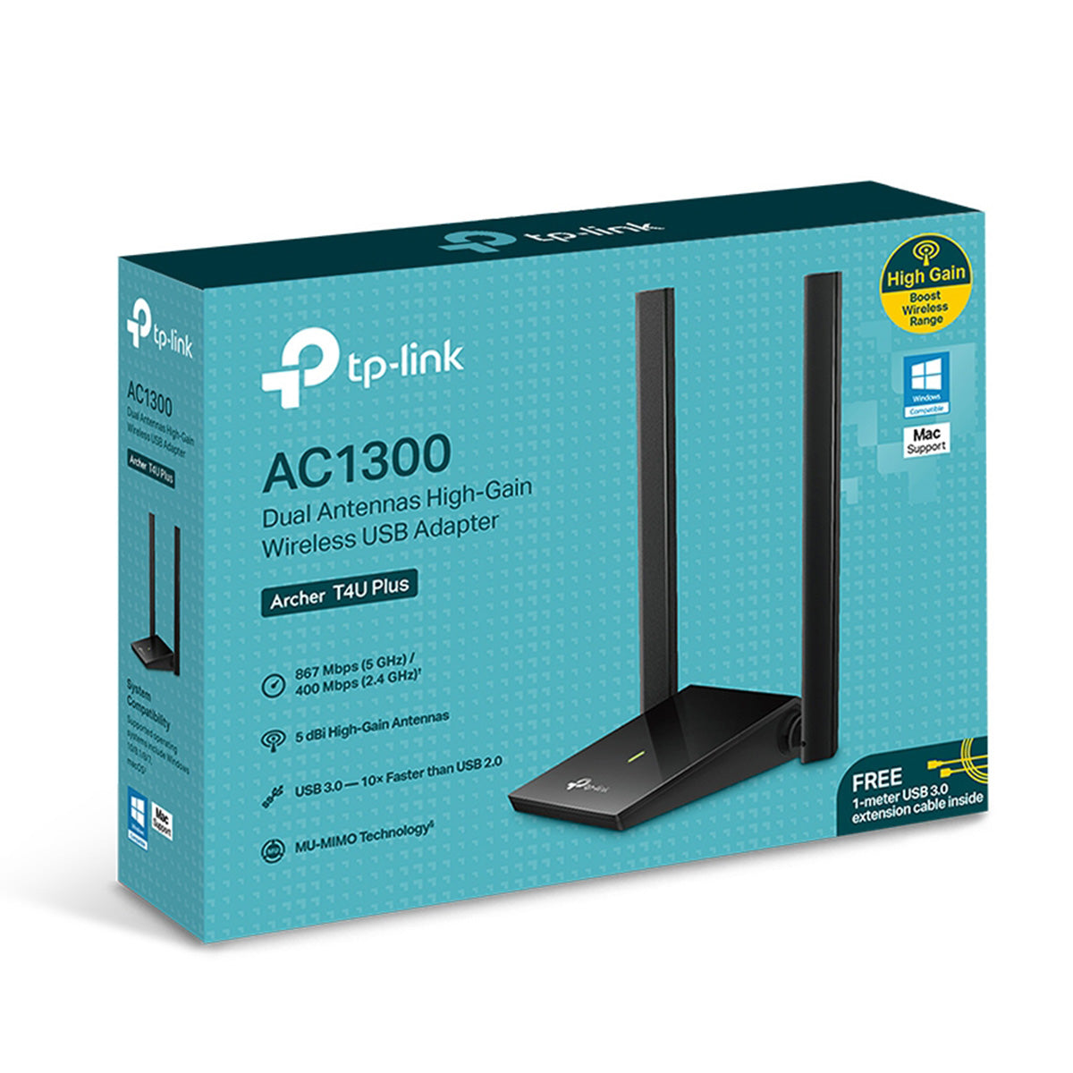 TP-Link Archer T4U Plus Dual-Band AC1300 USB Wi-Fi Adapter with  Antenna