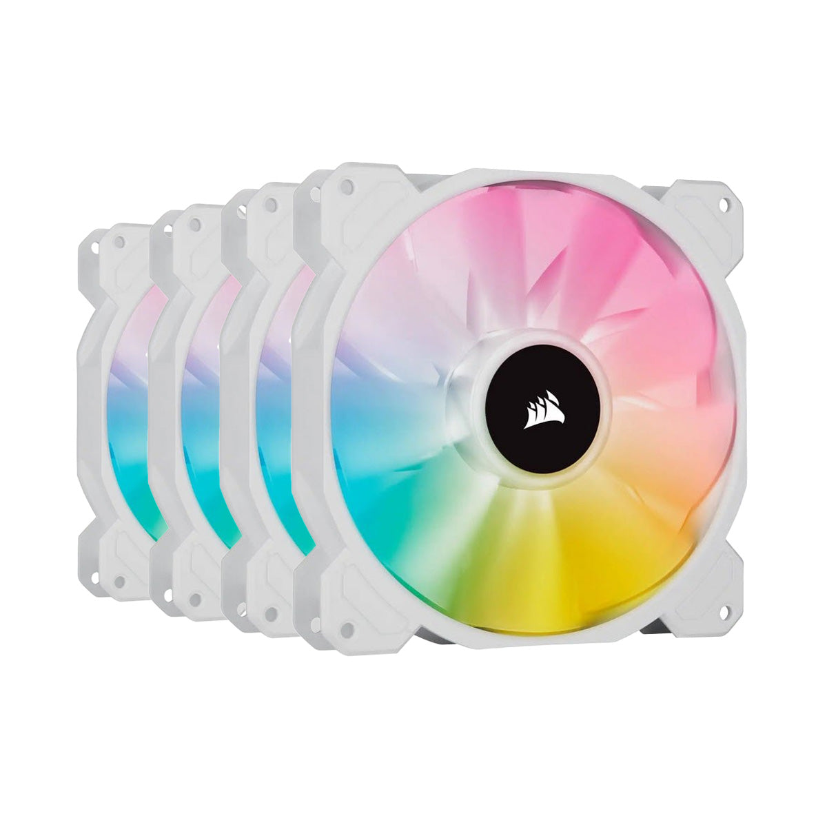 Corsair iCUE SP120 RGB ELITE White Performance 120mm PWM Fan - Quad Pack with Lighting Node