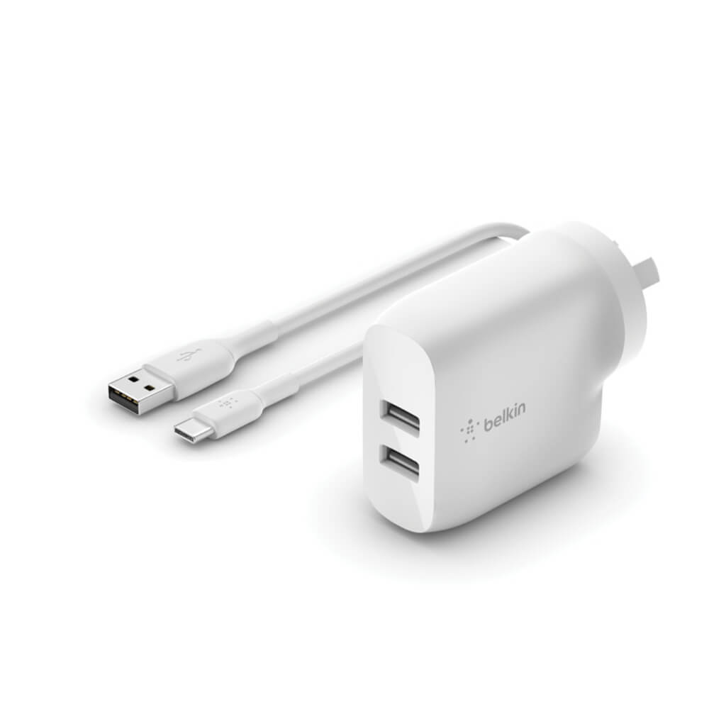 Belkin Dual USB-A Wall Charger 24W with USB-A to USB-C cable