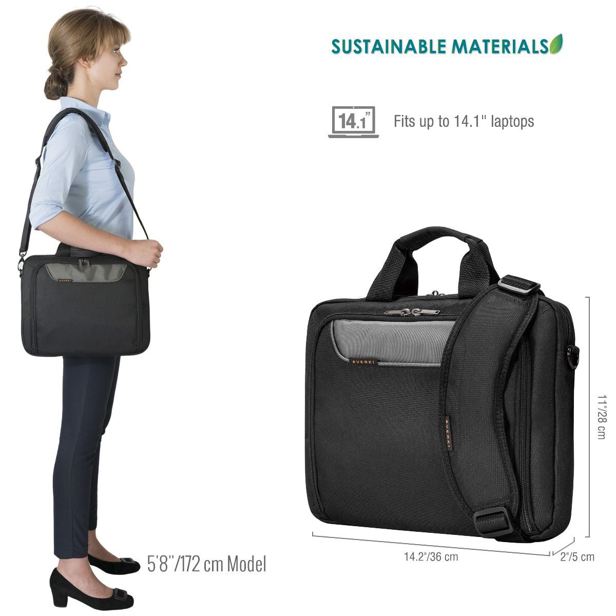 Everki Advance Eco Briefcase Laptop Bag - Up to 14.1''