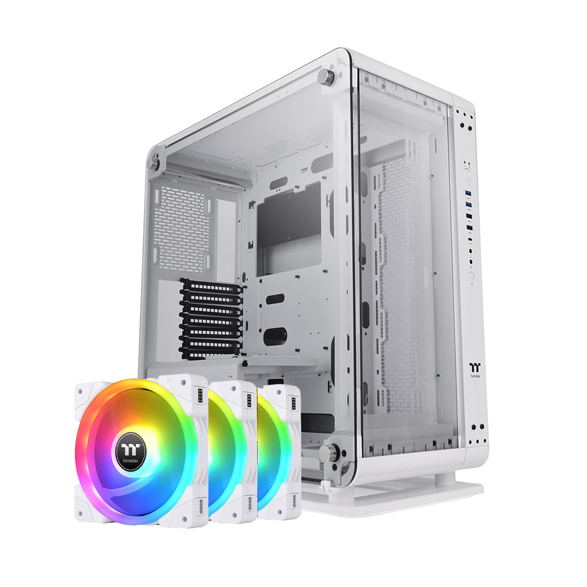 Thermaltake Core P6 Mid Tower Case + SWAFAN EX12 ARGB 120mm RGB Fan 3 Pack - TG White