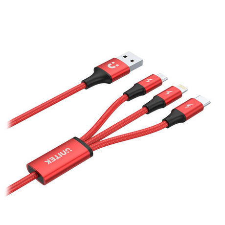 Unitek 3-in-1 (Type-C / Lightning / Micro) USB Charging Cable Red - 1.2M