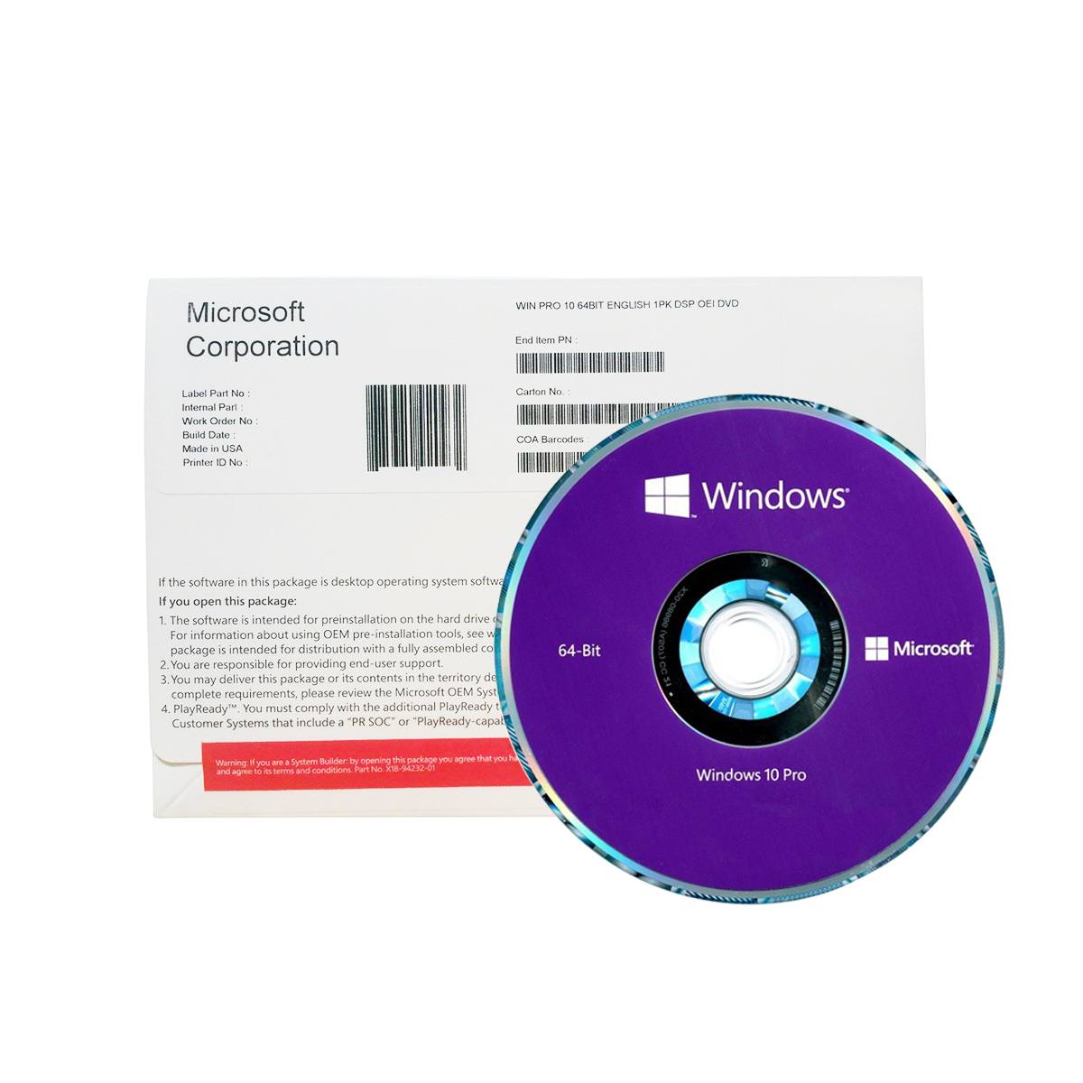 Microsoft Windows 10 Pro DVD 64 Bit - OEM