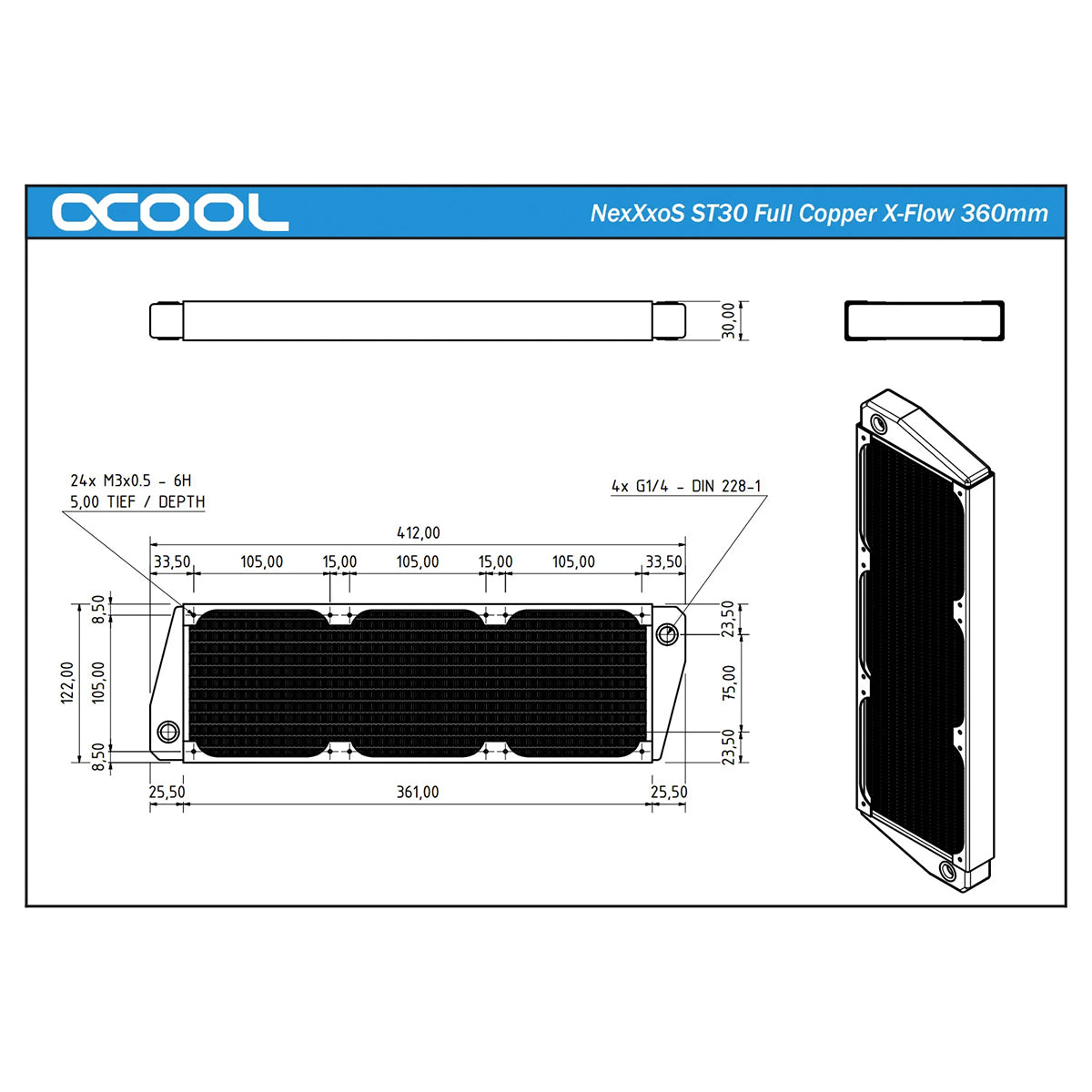 Alphacool NexXxoS ST30 360mm X-Flow Full Copper Radiator