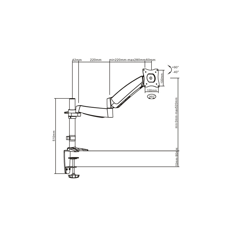 Brateck Lumi LDT04-C012 13" to 27" Counter Balance Gas Spring Arm LCD Desk Mount