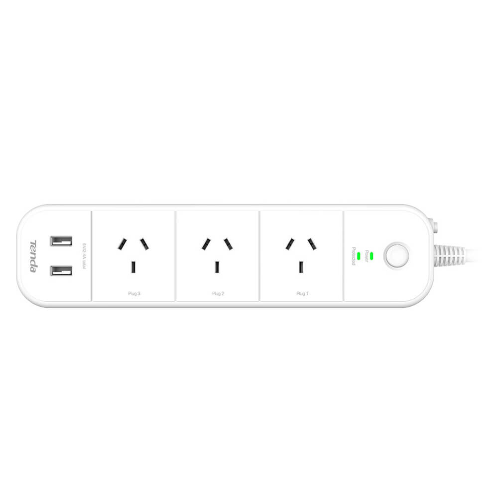 Tenda SP15 Smart Wi-Fi Surge Protection Power Strip - 3 Power Sockets  2x USB Ports