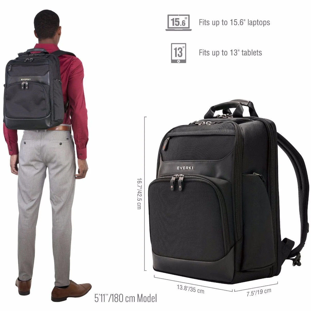 Everki Onyx Premium Travel Laptop Backpack - Up to 15.6''