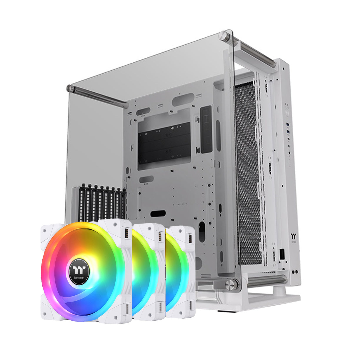 Thermaltake Core P3 Pro Mid Tower Case + SWAFAN EX14 140mm ARGB Fan 3 Pack - TG White