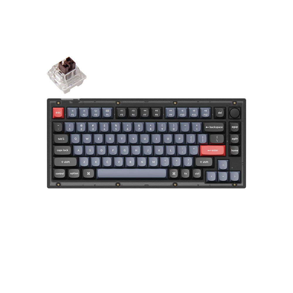 Keychron V1 Knob 75% RGB Frosted Black Mechanical Keyboard - K Pro Brown Switch