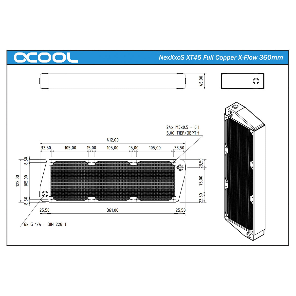 Alphacool NexXxoS XT45 360mm X-Flow Full Copper Radiator