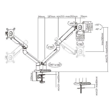 Lumi LDT49-C024 Double Aluminum Spring-Assisted Monitor Arm - White