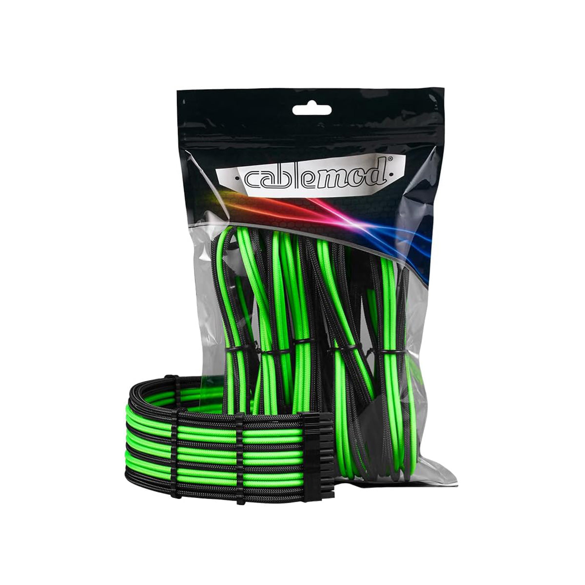 CableMod Pro ModMesh Sleeved 12VHPWR StealthSense Cable Extension Kit (Black + Light Green, 16-pin to Triple 8-pin)