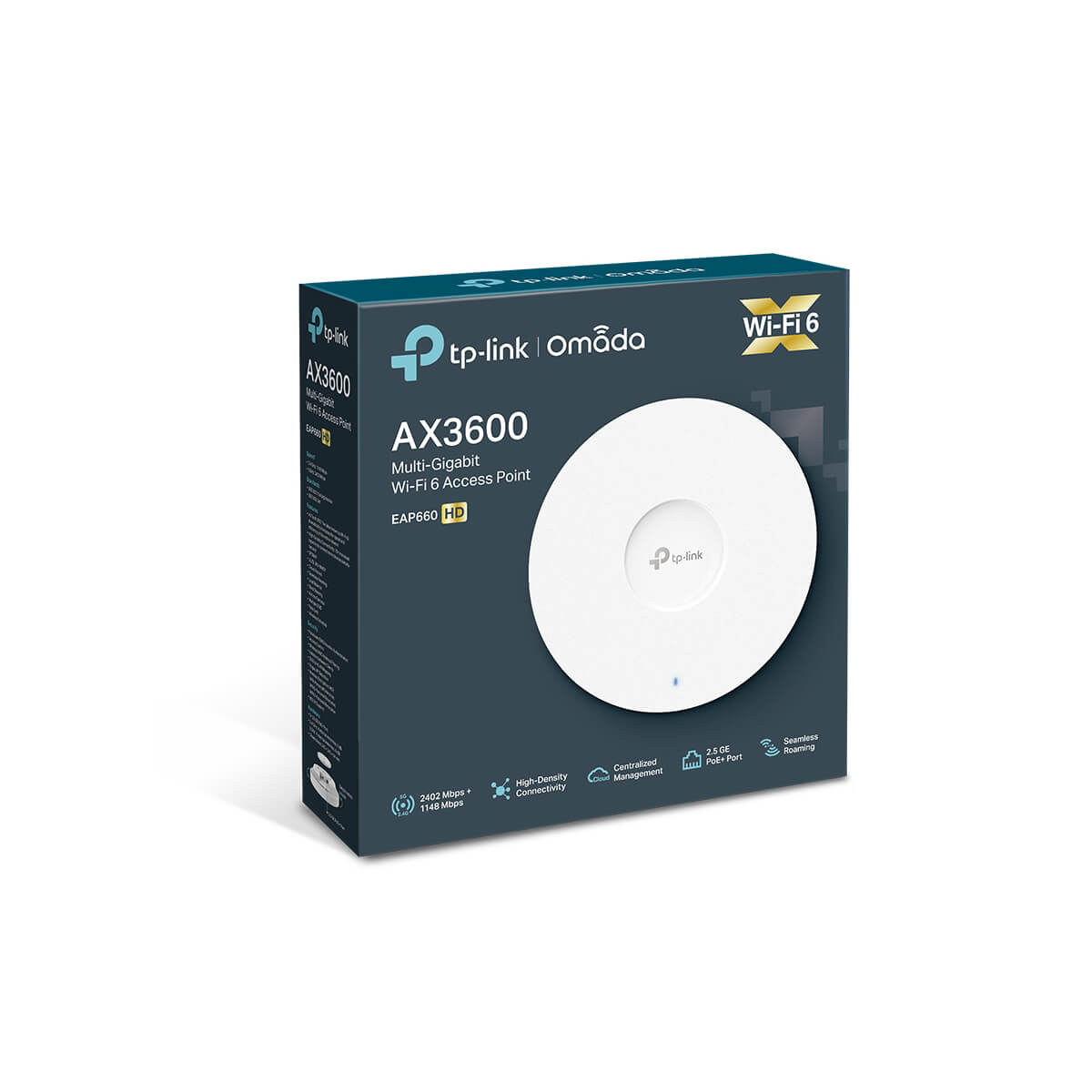 TP-Link Omada EAP660HD Dual-Band AX3600 Wi-Fi 6 Access Point  2.5Gbps Port  802.3at PoE+ 21.5W (Power Adapter & Ceiling/Wall mounting kit included)