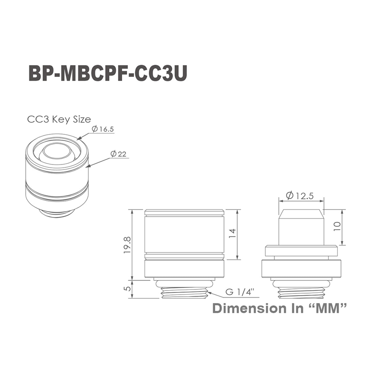 Bitspower G1/4" Compression Fitting CC3 Ultimate For ID 3/8" OD 5/8" Tube - Matt Black